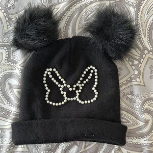 Disney Black Pom-Pom Beanie with Rhinestone Bow